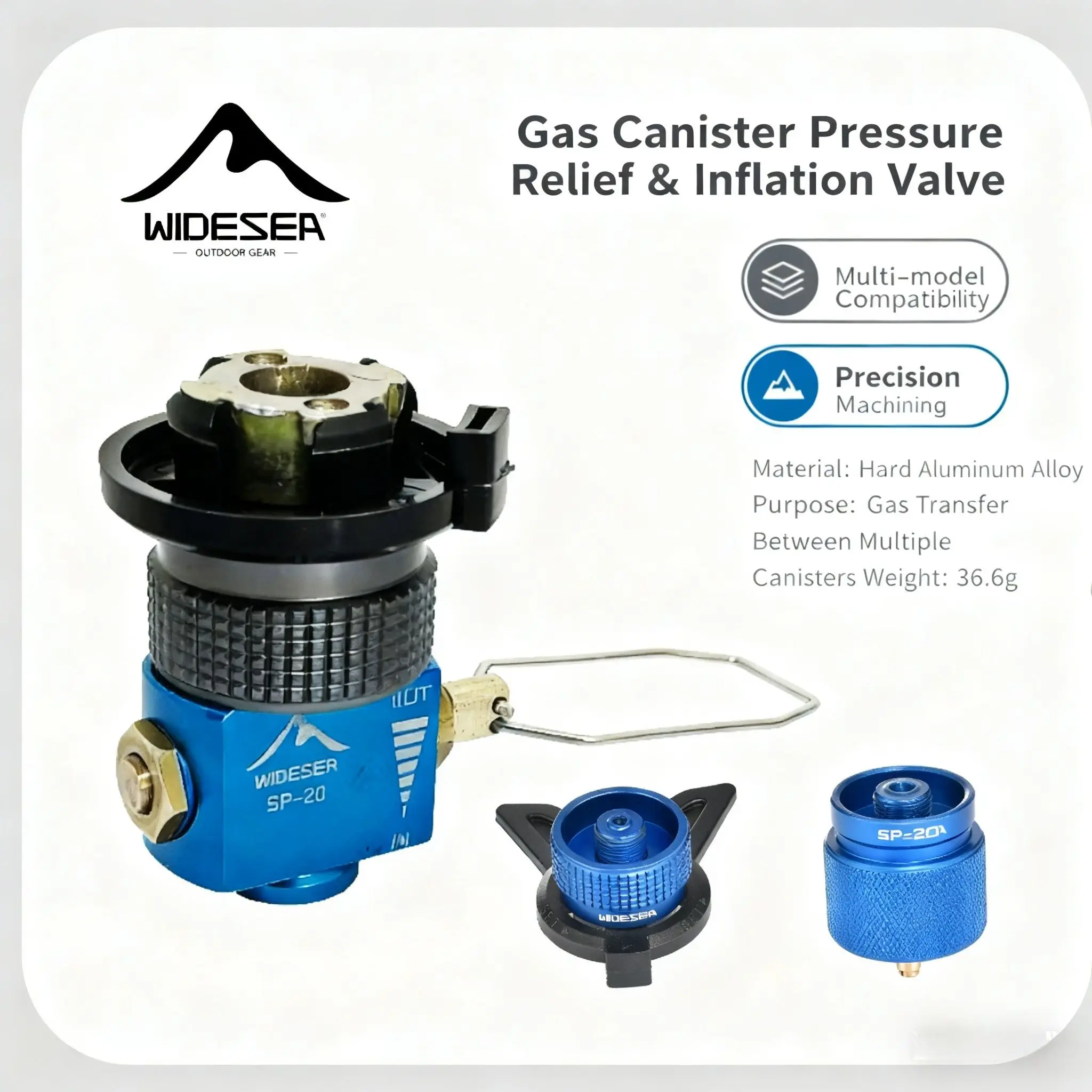 Widesea Gas Canister Pressure Relief Inflation Valve Hard Aluminum Alloy Multi-model Compatible Gas Transfer Tool for Outdoor Ca