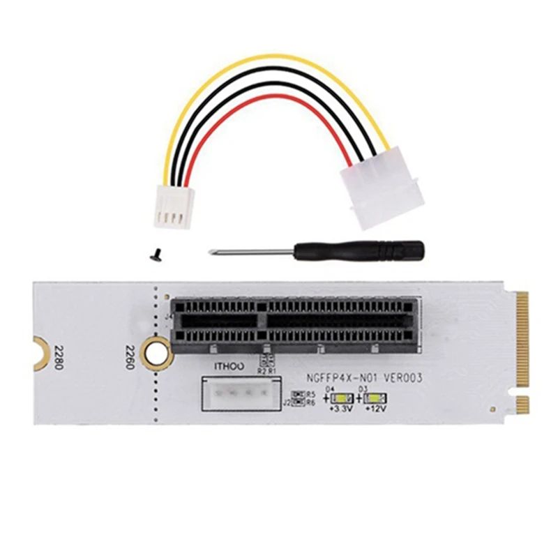 M.2 To PCI-E 4X Riser Card M2 Key M To Pcie X4 Adapter With LED Voltage Indicator NGFF Riser For Nvme For Mining, 2Pack