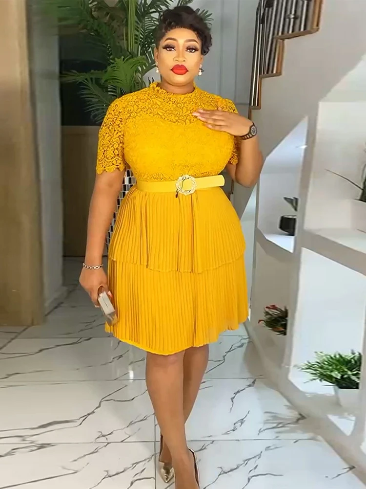 

Plus Size Women Clothing African Dashiki Lace Chiffon Dress Office Ladies Overalls Robe Africaine Femme Party Evening Dress