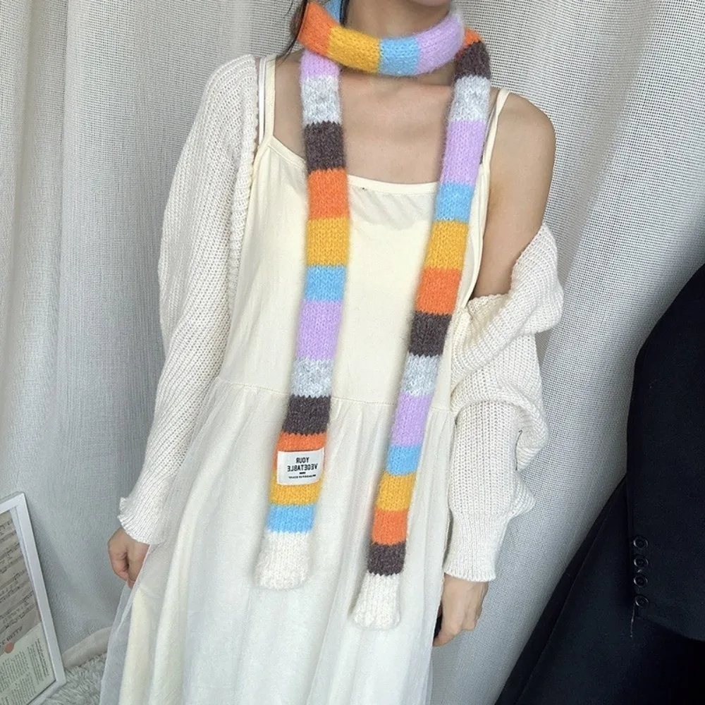 Harajuku Style Y2K Striped Scarf Collocation Clothing Accessories Sweet Cool Long Narrow Scarves Scarf Accessories Rainbow Color