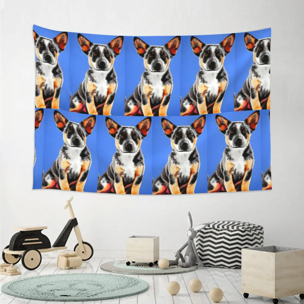 Cute Australian Cattle Dog Puppy Tapestry Art Wall Hanging Aesthetic Home Decoration Tapestries for Living Room Bedroom Dorm