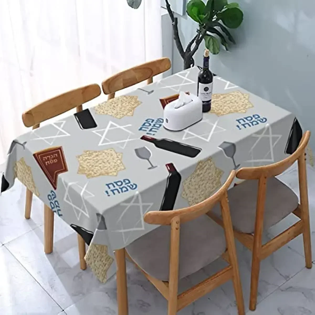 Happy Traditional Jewish Passover Tablecloth Washable Table Cloth for Rectangle & Kitchen DAX-01