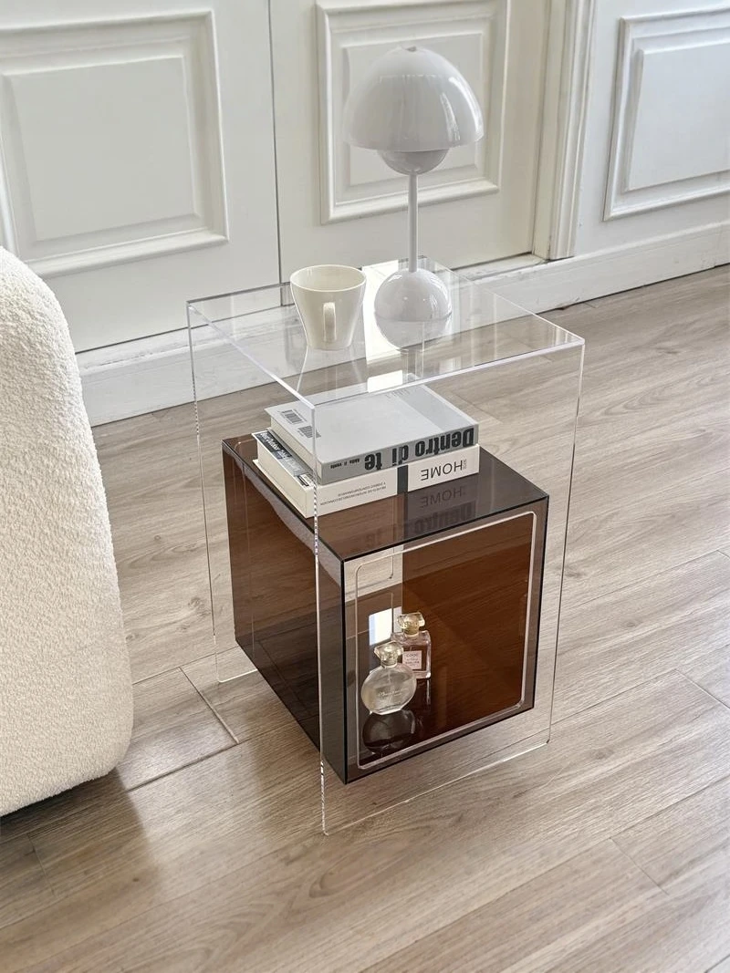 طاولة بجانب السرير من الأكريليك، حديثة وبسيطة على طراز المشاهير على الإنترنت، خزانة جانبية للأريكة، عرض خزانة على الطراز الفاخر وخفيف الوزن #4