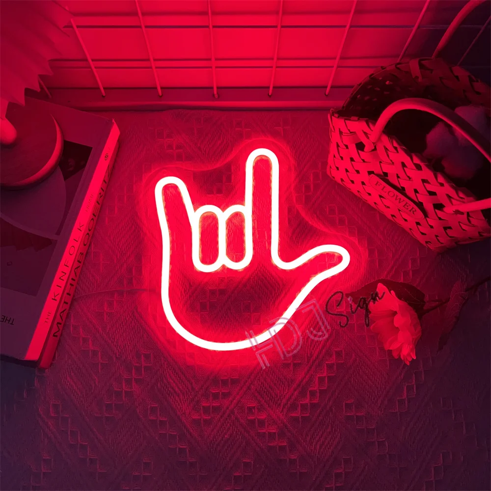 Hand LOVE Gesture LED Neon Sign Wedding Party Wall Decor Room Bedroom Decoration Sign Love Neon Lights Lamps for Valentine Gifts