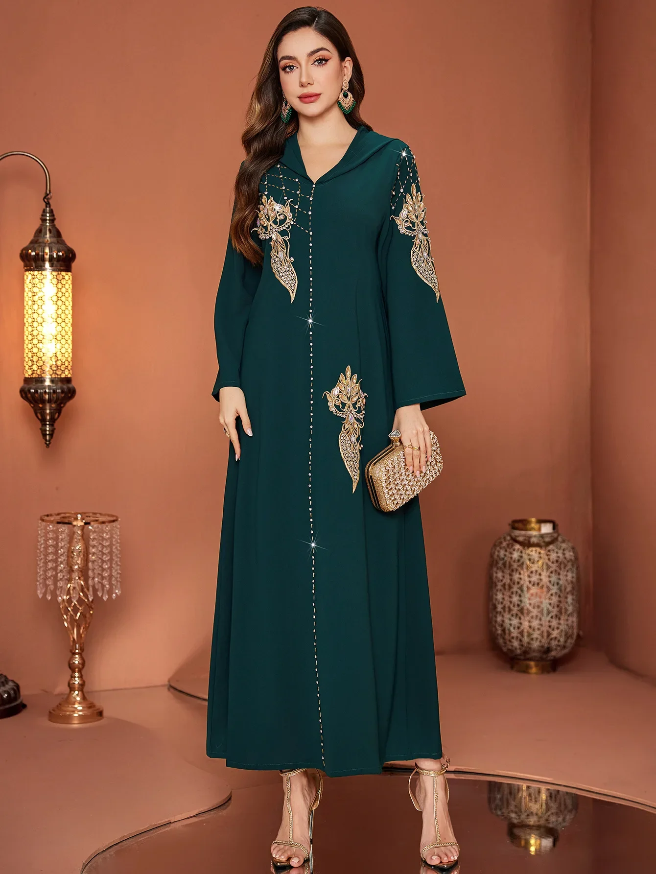 فستان العيد الإسلامي للنساء عباية مطرزة بالألماس فساتين طويلة بقلنسوة فيستدوس لارغوس حفلة قفطان جلابية رمضان رداء طويل 2026 #4