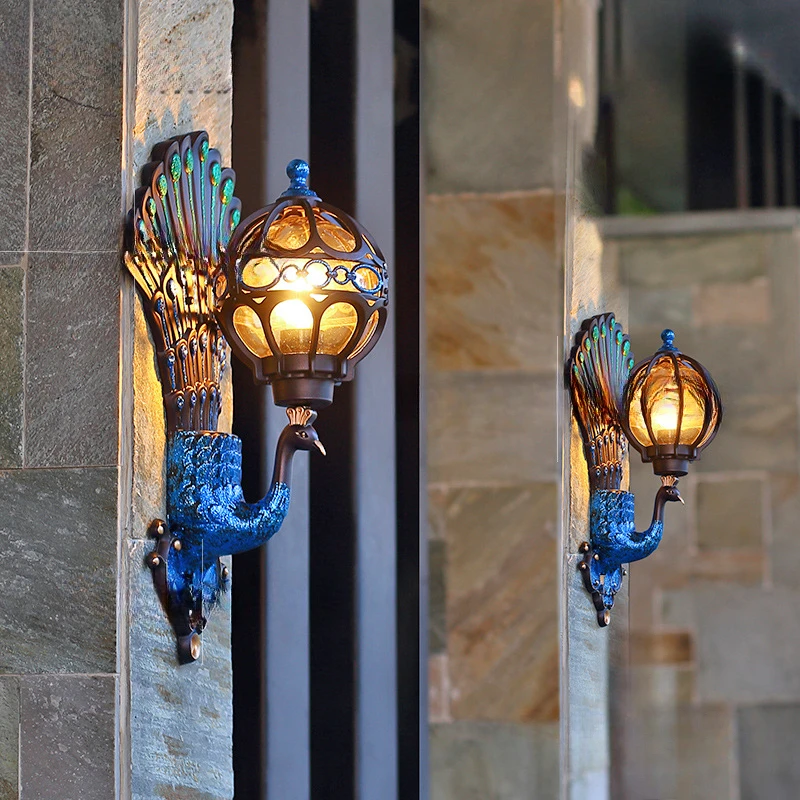 Gate Pillar Balcony Outdoor Courtyard Wall Peacock Garden Light