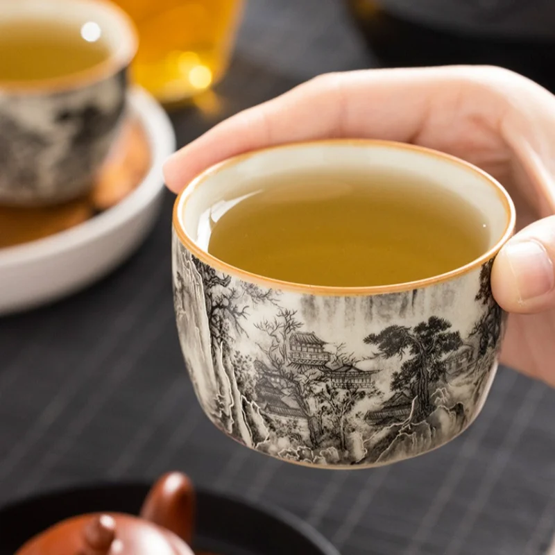 115ml Landscape Ru Kiln Master Cup Household   Tea Bowl Smelling  Teaset Supplies Teaware A Of Tea Kungfu TSet