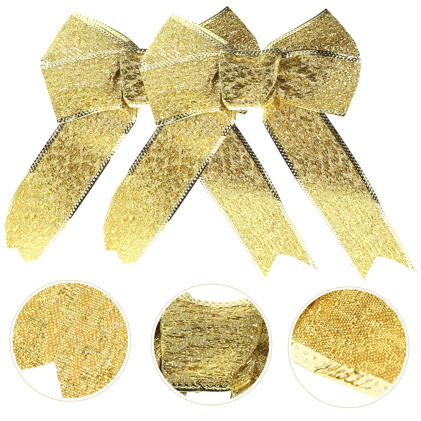 

5Pcs Gold Glittering Christmas Ribbon Bow Fabric Gift Knot Ribbon for Tree Door Table Decoration Christmas Bows