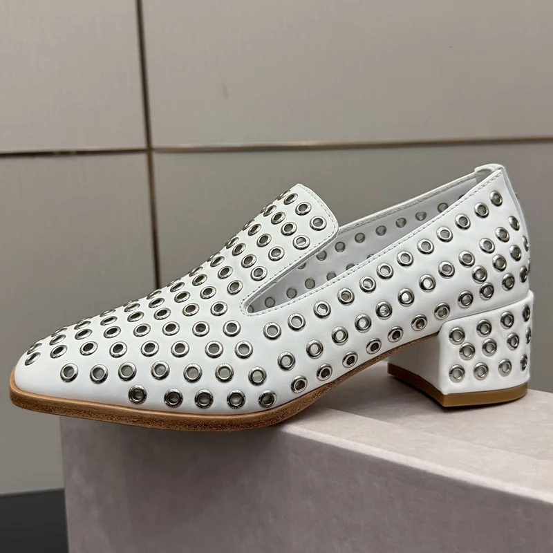 

Metal Rivet Slip On Loafers Pumps Sexy Square Toe Square Toe Flats Customized New Arrvials Fashion Women Modern Shoes