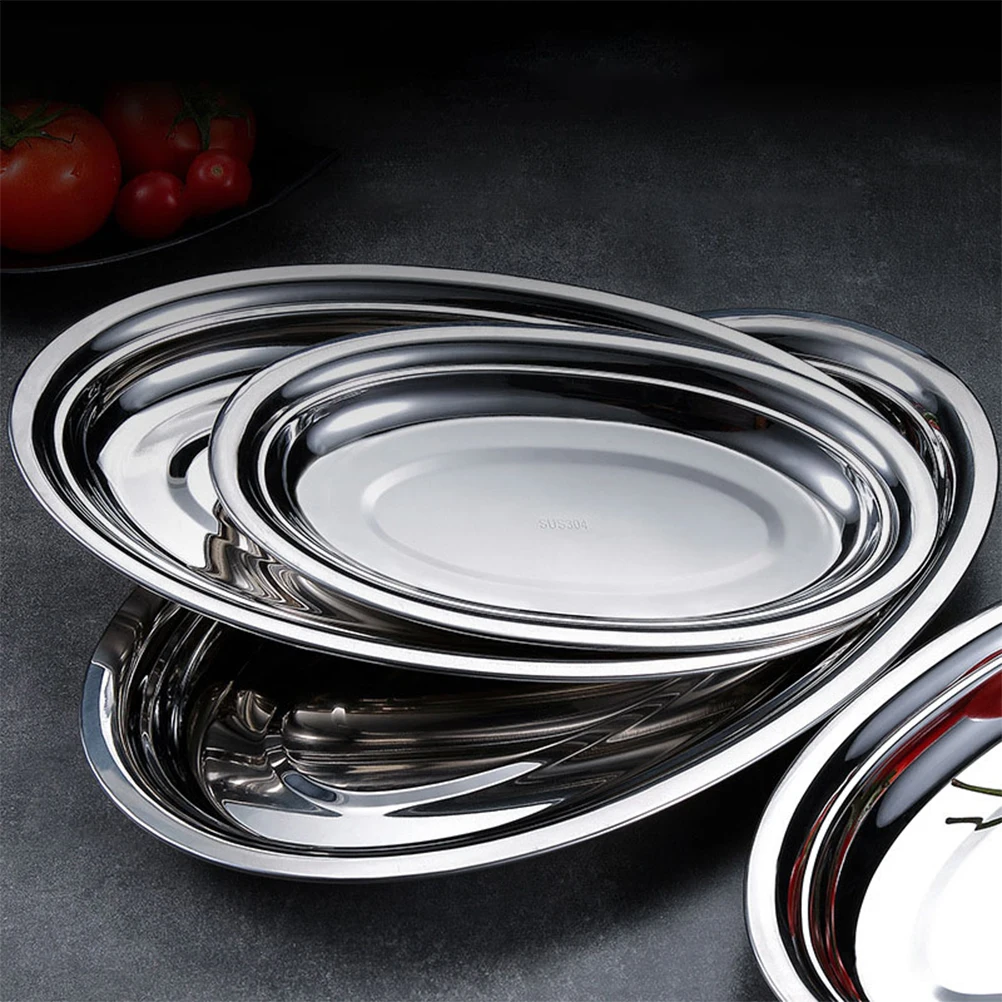 

Exquisite 304 Stainless Steel Fish Steaming Plate Oval Serving Dish Kitchen Snack Plate