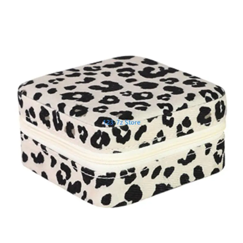 

A9BF Trendy Leopard Print Jewelry Storage Leopard Print Jewelry Holder Soft PU Protective Travel Case for Accessory