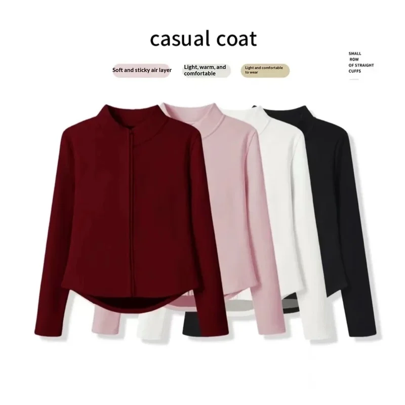Warm Winter Yoga Jacket for Women Slim Fit Zip Up Stand Collar Thermal Self Heating Top Casual Knit Outerwear Ladies Coat Perfec
