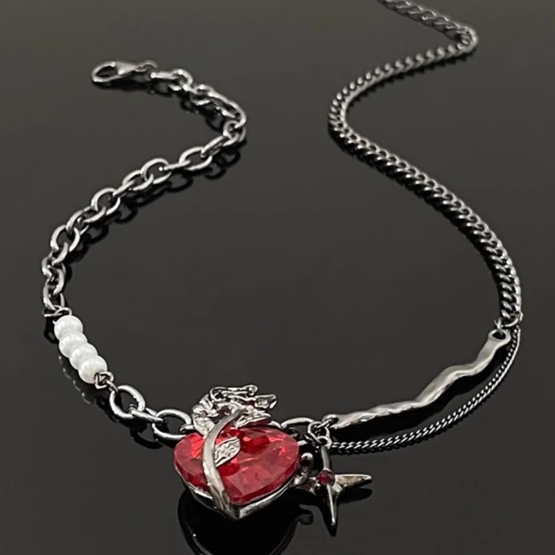 

New Arrival Metal Red Heart-Shaped Rose Necklace Keychain Bag Pendant For Man Or Woman Gift