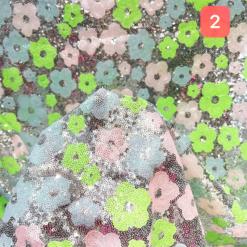 1 Yards Flower Sequin Embroidery Beaded Fabric Elastic Mesh Plum Cloth DIY Sewing Dress Stage Costume Patchwork Material