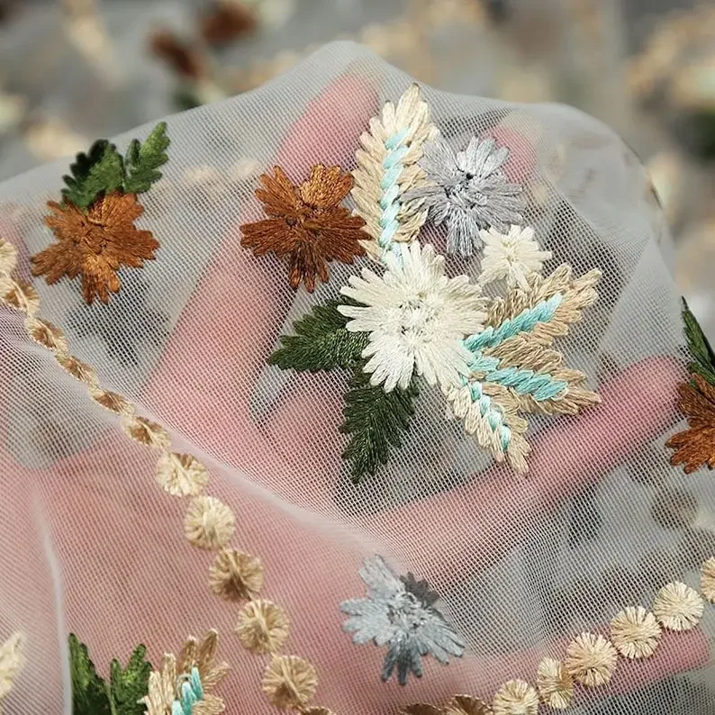 High-grade flower embroidery lace fabric floral embroidery tulle fabric, for Tablecloths, Decor, Handmade DIY Fabrics 55