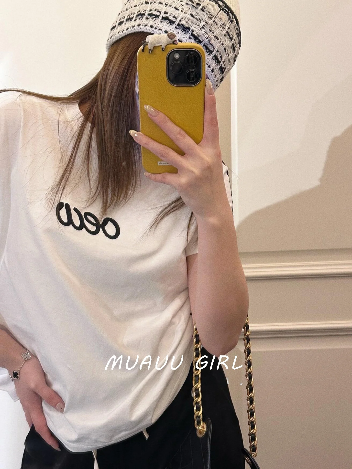 

Женская футболка MUAUU GIRL с вышивкой на заказ, круглый вырез, короткий рукав, хлопок, молодежная модная летняя дышащая женская футболка