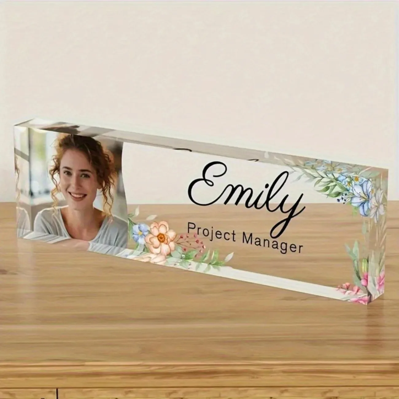 1PC Personalized Floral Acrylic Desk Nameplate, Custom English Desktop Sign, Multi‑Purpose Office Must‑Have Decor view 5