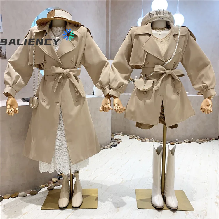 

Khaki Mid-length Windbreaker Jacket Women's Autumn/Winter 2021 Hepburn Style Casual Double-breasted Simple Classic Waist Coat