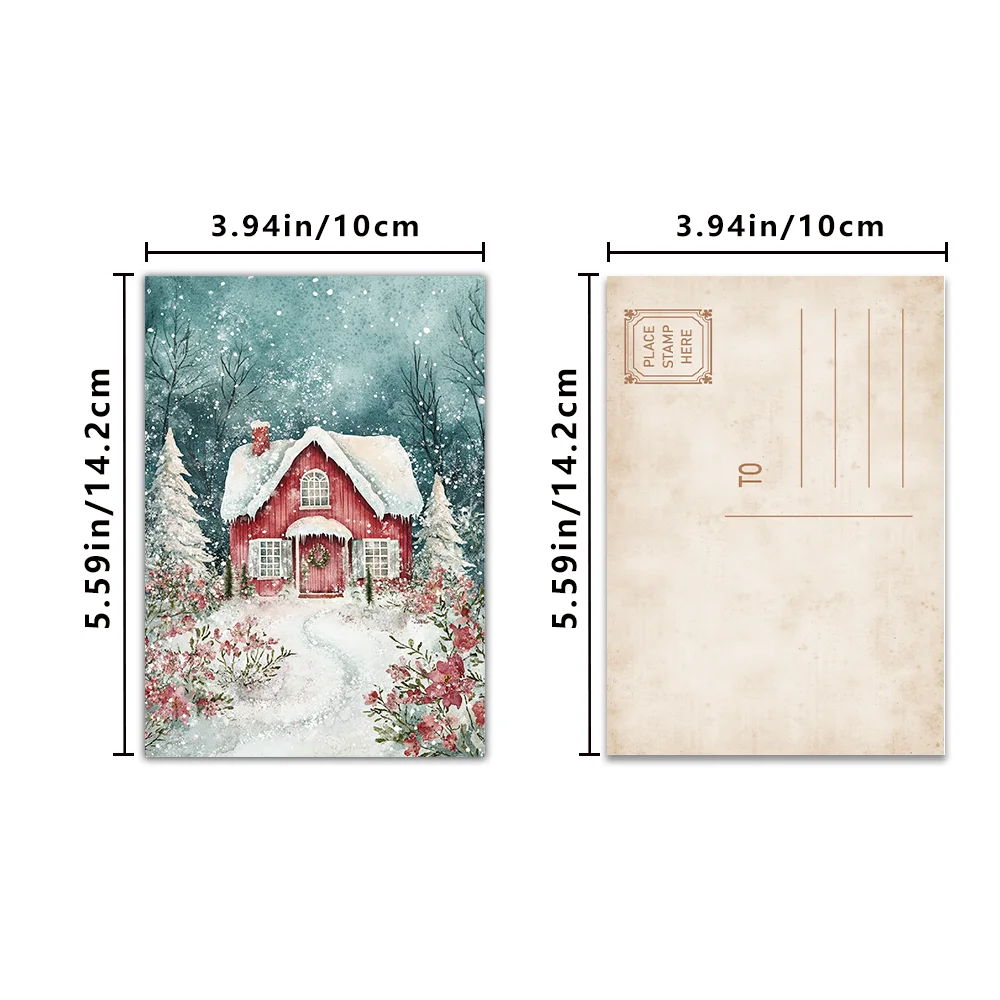 32 Stück Wald-Weihnachtsschneeflocken-Fuchs-Postkarten, günstige Schlafzimmerdekoration, dicker Karton, hochauflösender Druck, Geschenkkollektion – Detail 3