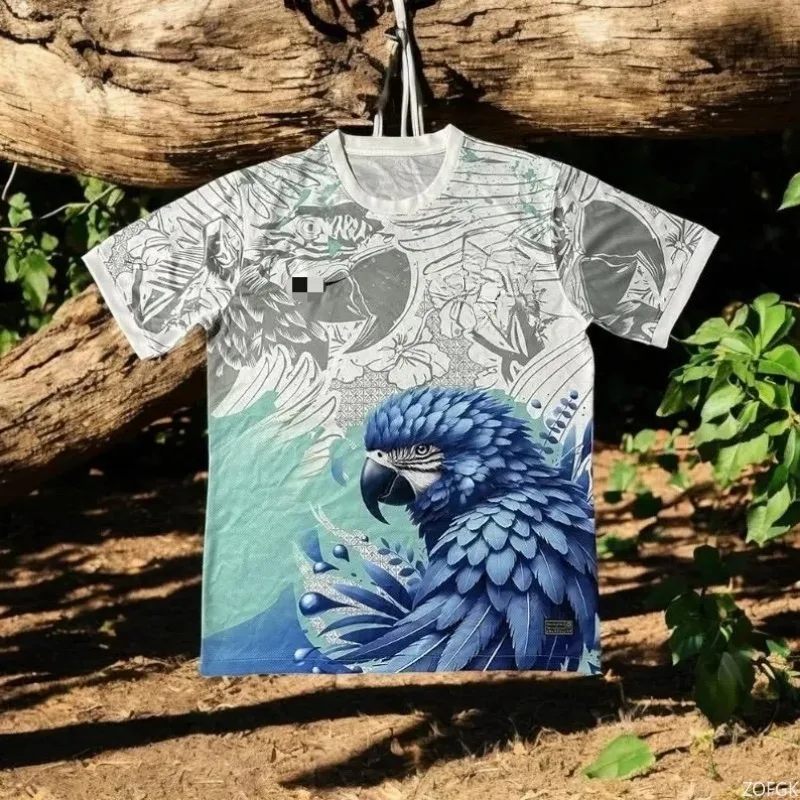 

2025 Trendy Bluebird Printed Casual Round Neck T-shirt with Quick Drying and Breathable Half Sleeve