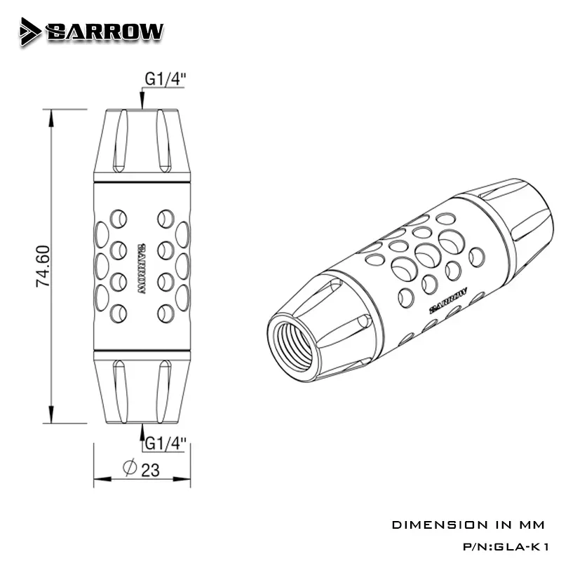 Barrow PC-koeling Dubbel binnenfilter, messing + aluminium G1/4 F-F Draad uitloogfittingen PC Watercooler-systeem GLA-K1
