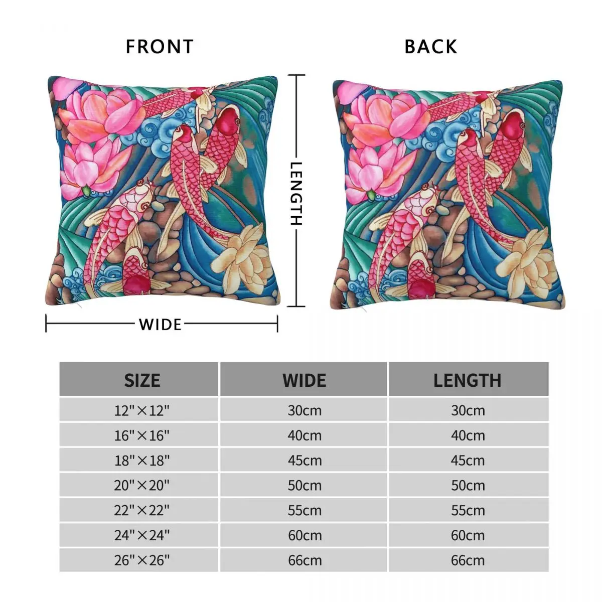 Koi Fished In Pond Square Pillowcase Polyester Linen Velvet Creative Zip Decorative Throw Pillow Case Car Cushion Cover 18
