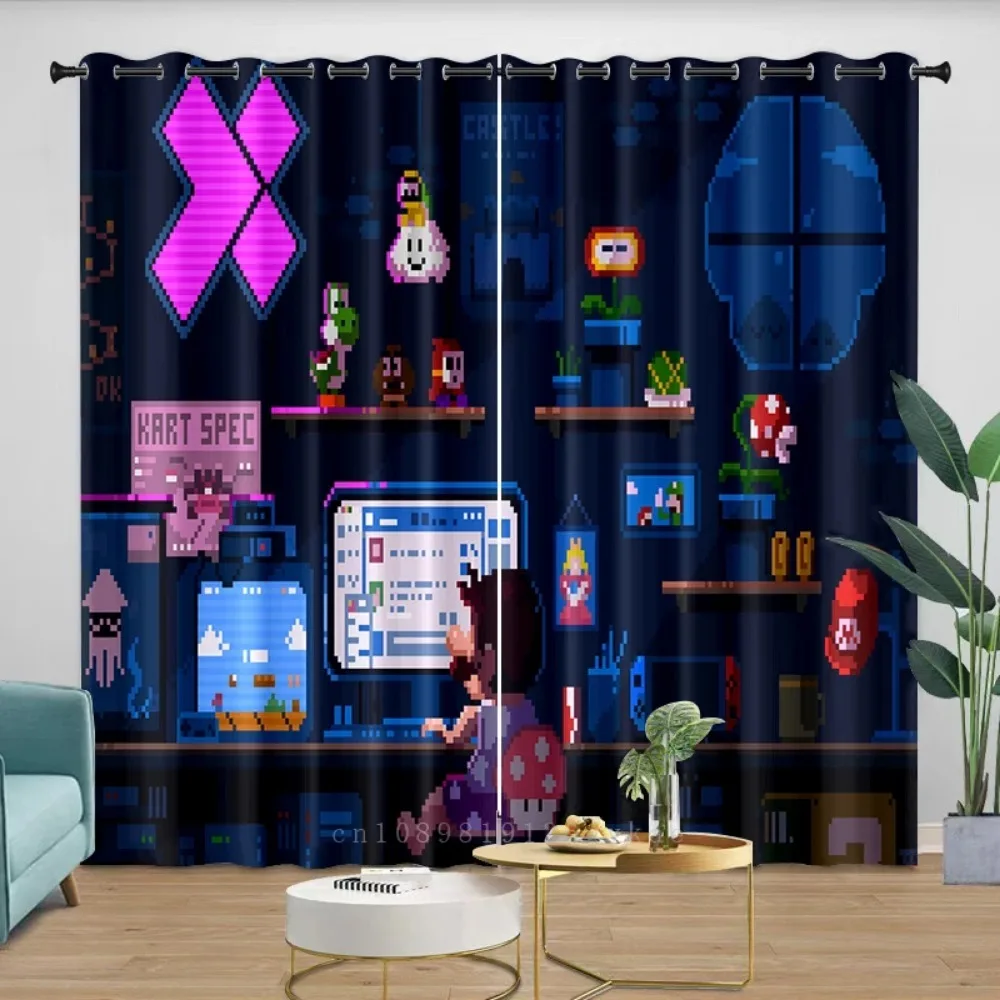 

Mario High Blackout Curtain Home Cartoon Bedroom Living Room Decoration Kids Room Sun Protection and Dust Curtain 2pcs