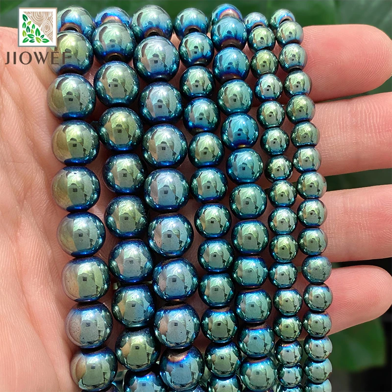 2/3/4/6/8/10mm Natural Stone Plated Green Hematite Beads Loose Beads Handmade DIY Bracelet Necklace For Jewelry Making 15'' Inch