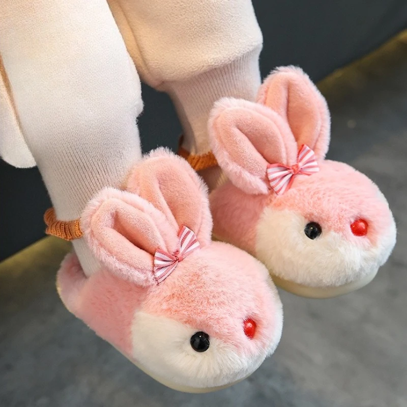

Winter Girls Home Cotton Slippers Cute Rabbit Kids Fashion Boys Furry Hairy House Slippers Soft Causal Children's Plush Shoes