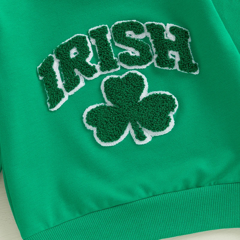 Description Picture 3 of itemToddler Boy Girl Sweatshirt Clover Letter Embroidery Long Sleeve Pullover Tops Irish Clothes