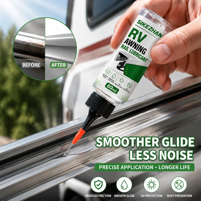 RV Awning Rail Lubricant with Rust Prevention 60ml, Anti-Corrosion Track Oil Precision Applicator for Camper Trailer Awning