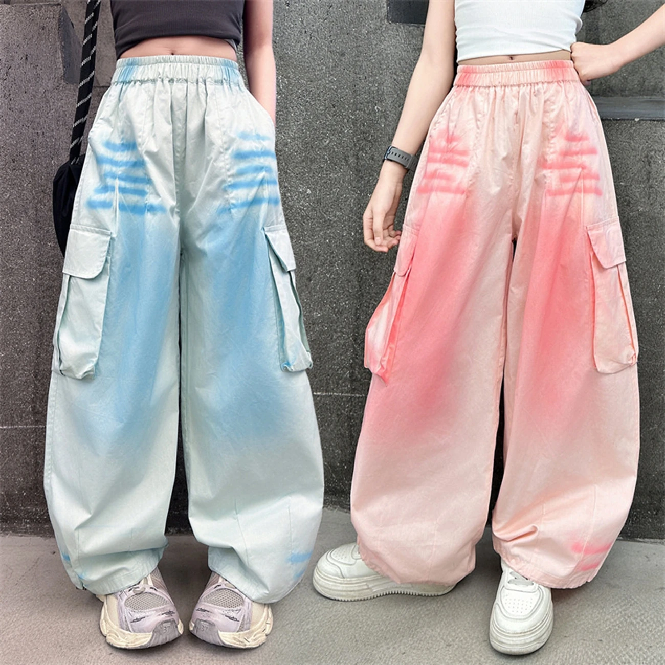 

Girls Gradient Cargo Pants Streetwear Sweatpants with Pockets Spring Summer Fashion Trousers for Teens