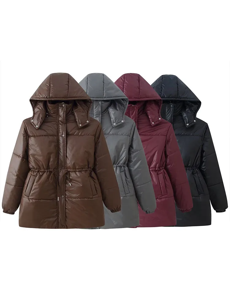 

HH Women Winter Fashion 4-Color Hooded Waist Zipper Decoration Loose Cotton Clothing Female High Street Casual Warm Jacket Mujer