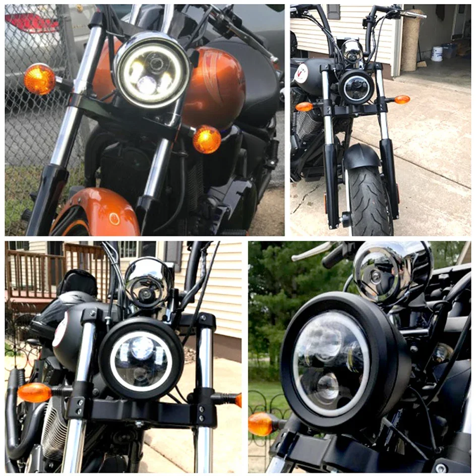 Фара 5,75 дюйма, черная, с LED-подсветкой Halo Angel Eyes для Harley Sportster 1200 883 Street Softail Dyna, круглая проекционная фара 5-3/4 дюйма
