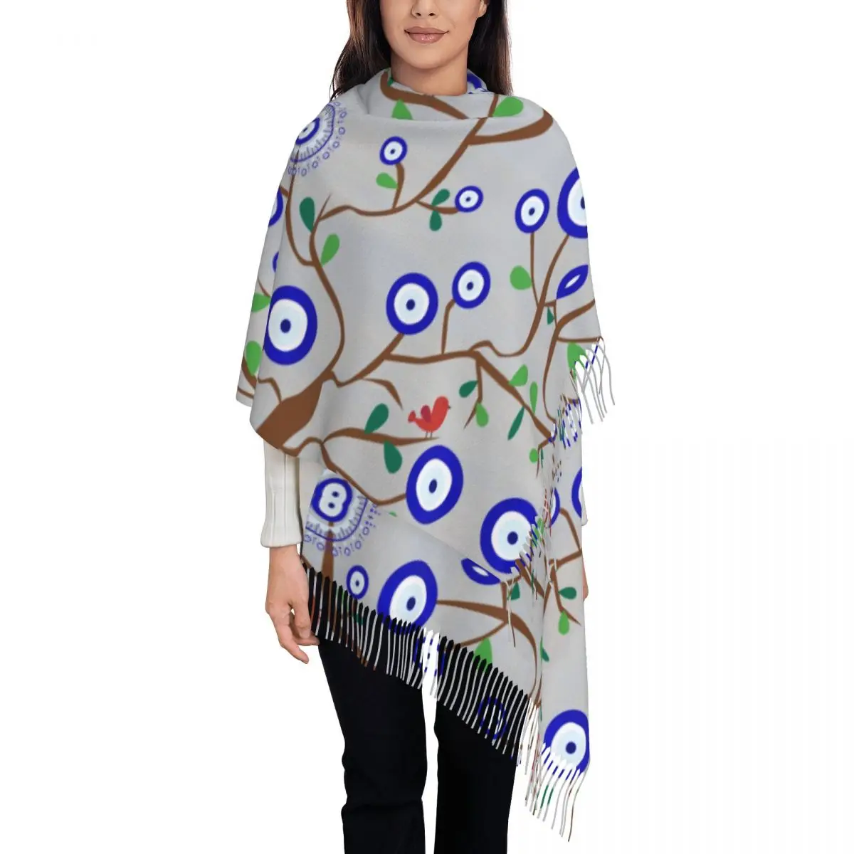 

Стильный средиземноморский шарф с кисточками Lucky Evil Eye Bird Tree, женский зимне-осенний теплый платок, женские очаровательные шарфы Nazar