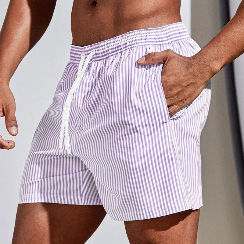 Herren-Badeanzug, Fitness-Badehose, Sommer, Strand, Surfen, Boardshorts, schnell trocknender Badeanzug, atmungsaktiver Kordelzug mit Taschen, Shorts