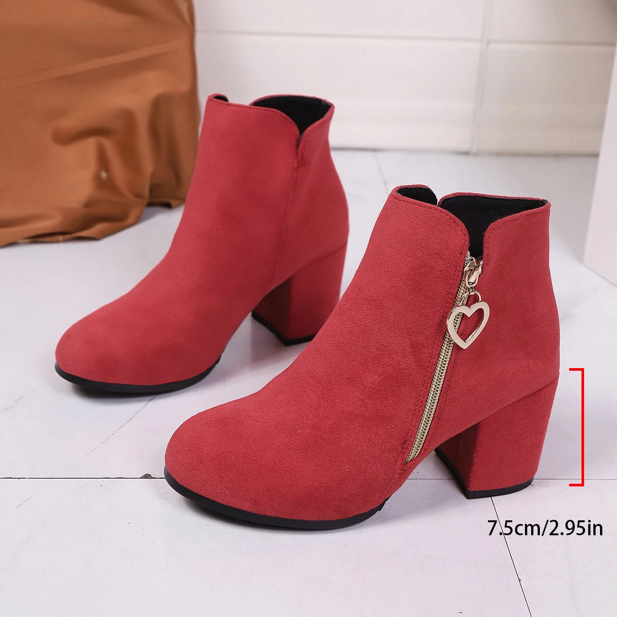 Neue Herbst-Winter-Damenstiefeletten mit dickem Absatz, runder Zehenpartie, schlicht, bequem, elegant, Damenschuhe – Detail 5