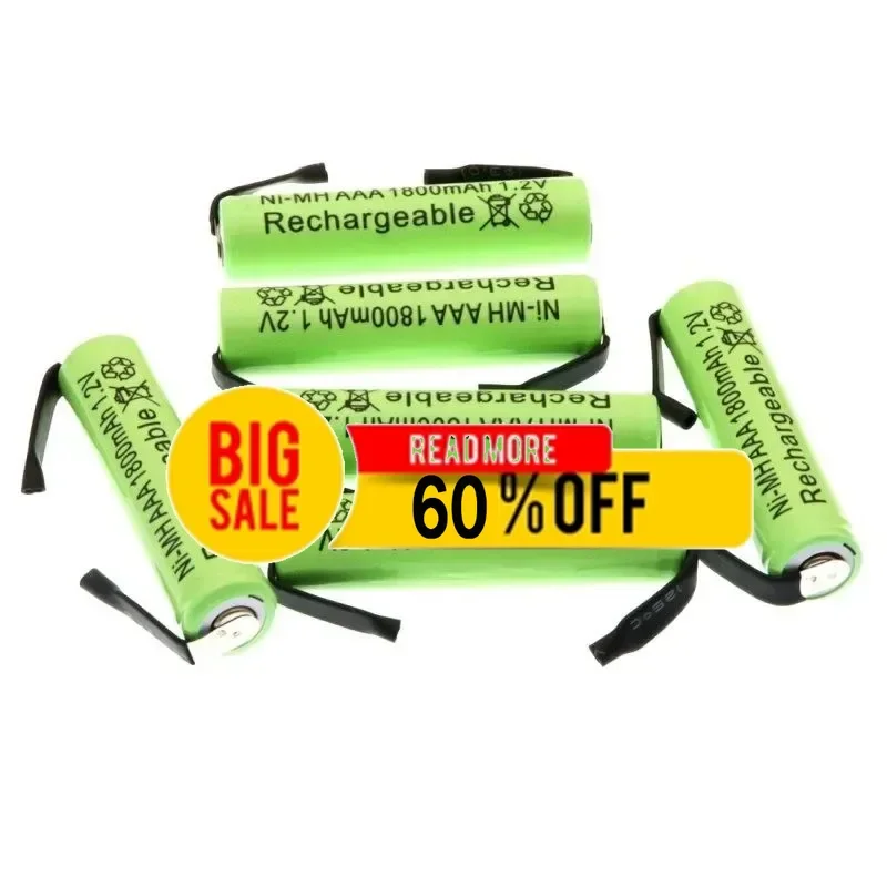 🌈🌈  1.2V 1800mAh Ni-Mh AAA Rechargeable Battery Cell with Solder Tabs for Philips Braun Electric Shaver Razor Toothbrush
