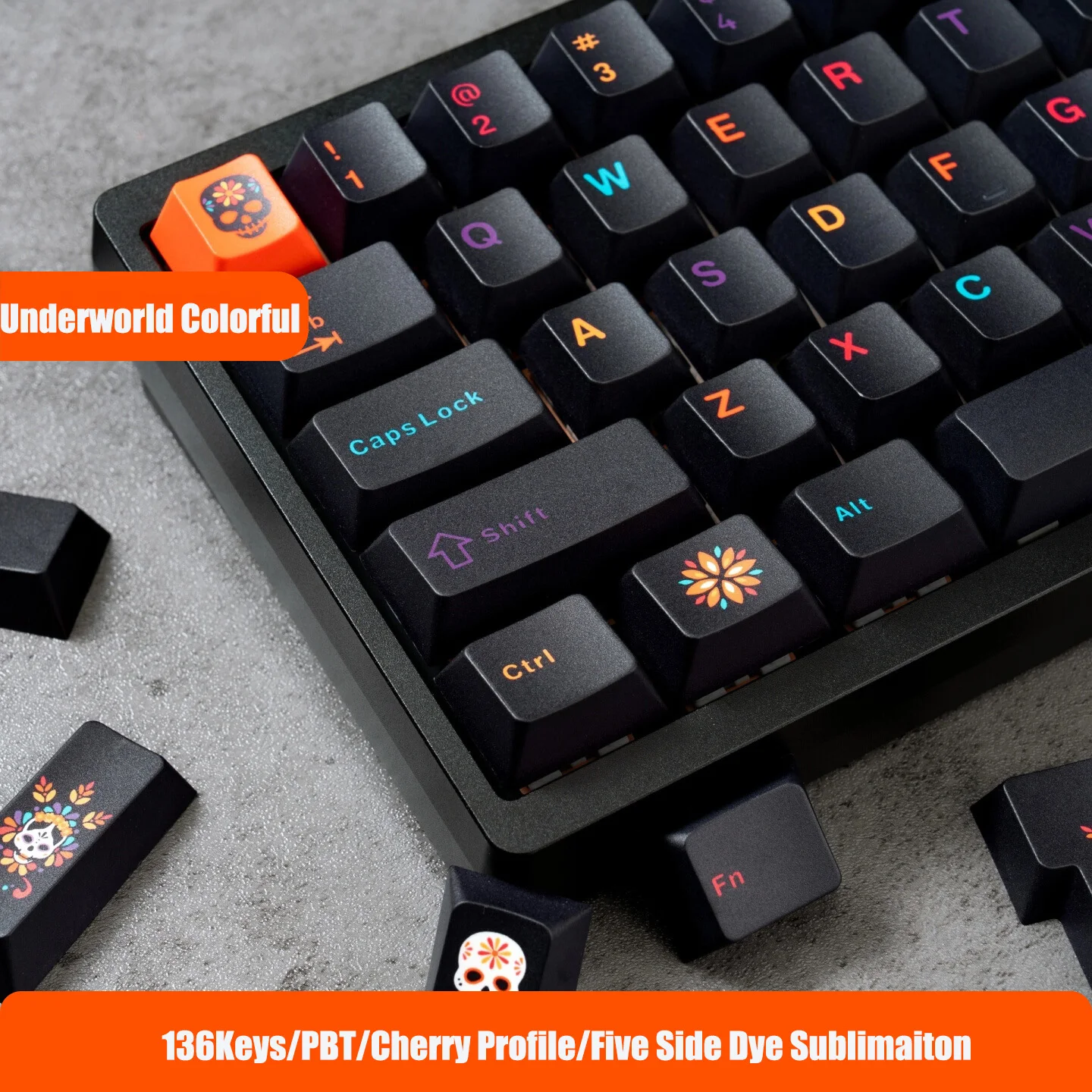 136-клавишные колпачки для клавиш с вишневым профилем Underworld, красочные колпачки для клавиш Dye Sub PBT для переключателей Gateron MX, игровые клавиатуры