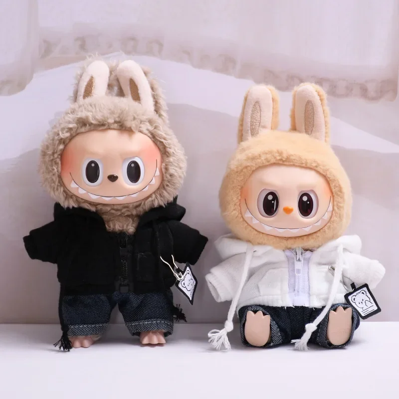 

17cm Labubu Dolls Clothing Cute Mini Plush Doll's Clothes Outfit Accessories For The Monster Hooded Sweatshirt Set FE01Z
