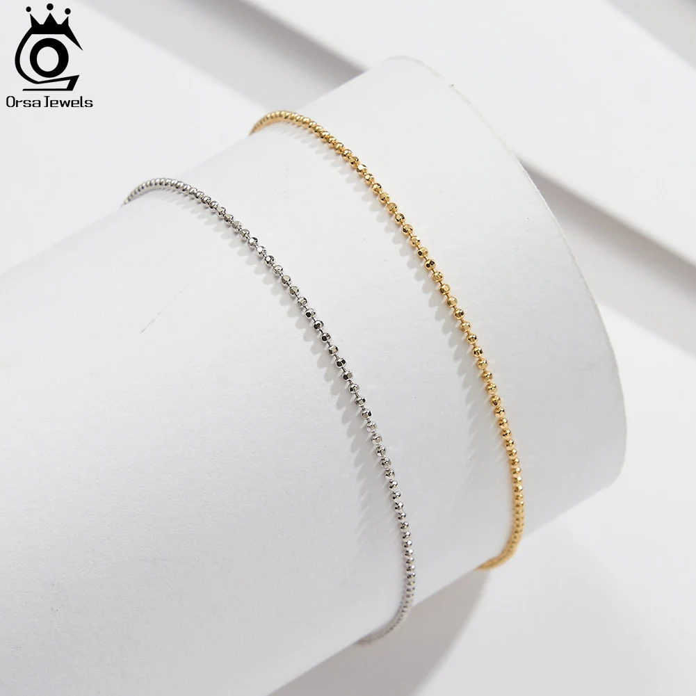 ORSA JEWELS 925 Sterling Silver 1mm Ball Beads Chain Anklets Bracelet On Leg Dainty Barefoot Fashion Foot Chain Accessories SA80