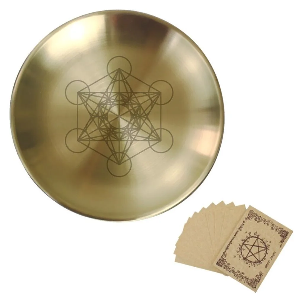 Pentagramm-Altar-Ritual-Brennhalterplatte, 14 cm, Edelstahl, brennende flache Schüssel, langlebiger Mehrzweck-Kerzenhalter