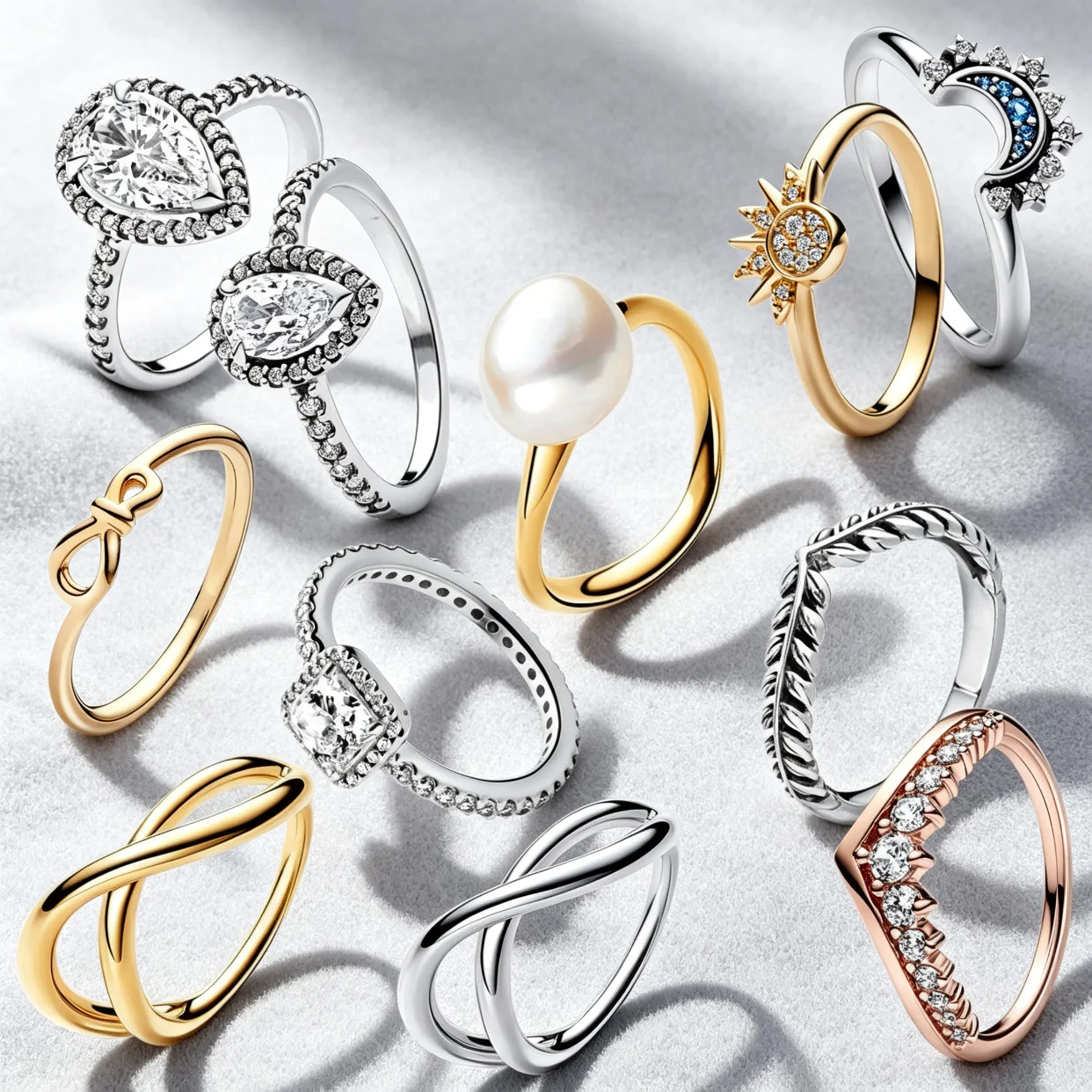 Stern-Mond-Ring S925 Sterling Silber Schleife Zirkon Tropfenförmiger Ring Damenschmuck Hochzeitsgeschenke – Detail 1