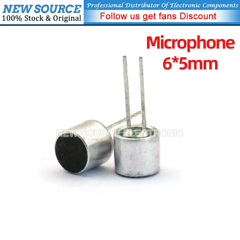 Microfone eletrostático capacitivo Pickup Mic, Pin DIP, 6x5mm, 56DB, 20pcs por lote