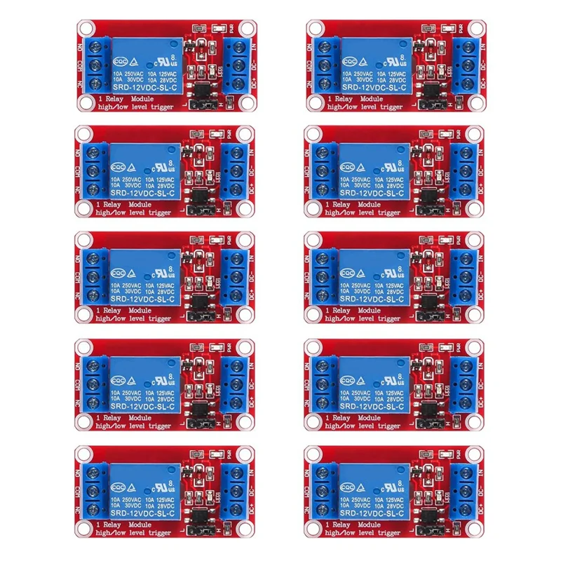 A42Z-10 Buah Modul Relai DC 12V Papan Relai 1 Saluran dengan Isolasi Optocoupler Mendukung Tingkat Tinggi atau Rendah