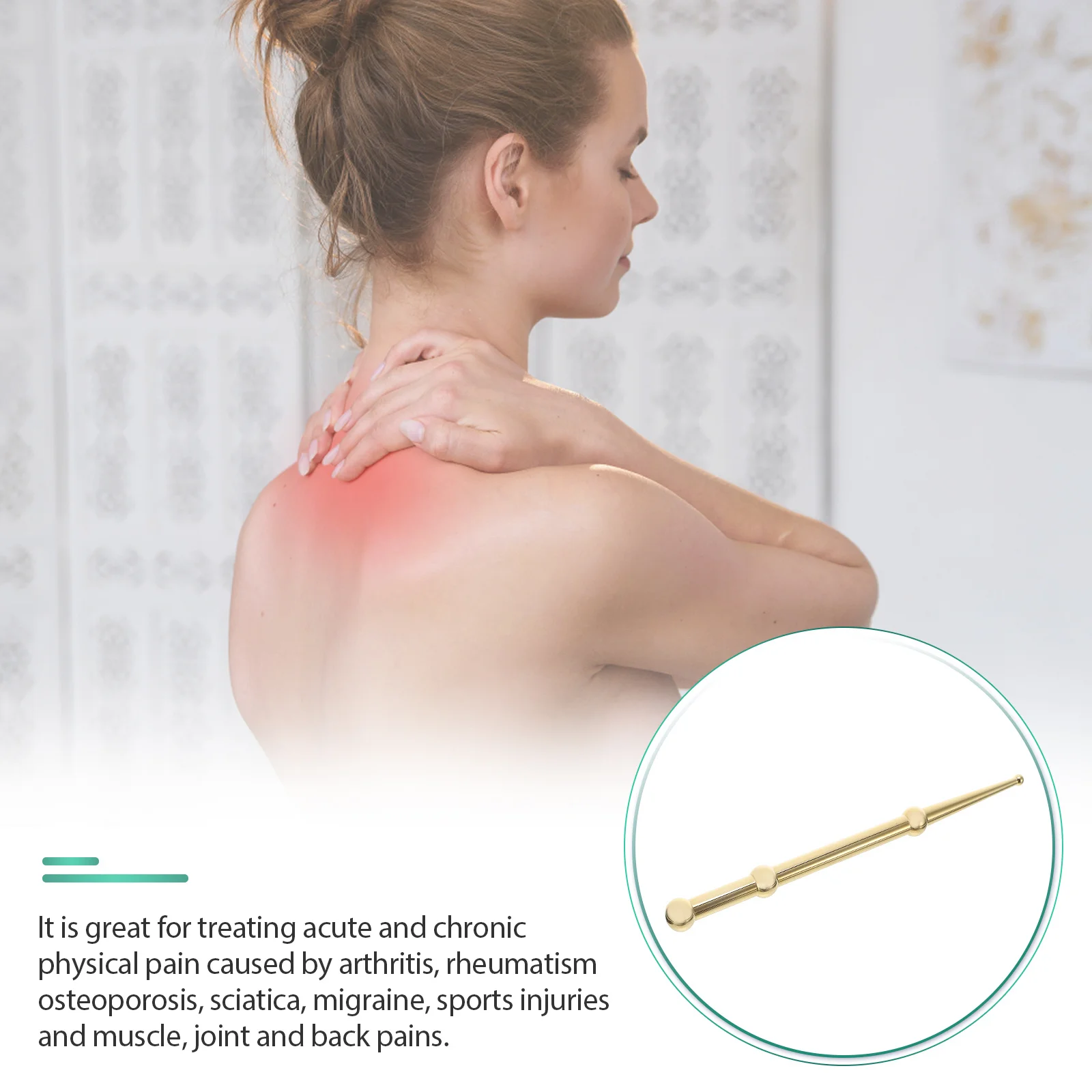 Dual-Head Brass Acupressure Pen Deep Tissue Massage Tool Body Point Stimulator Self-Massage Therapy Stick For Face Neck Pain