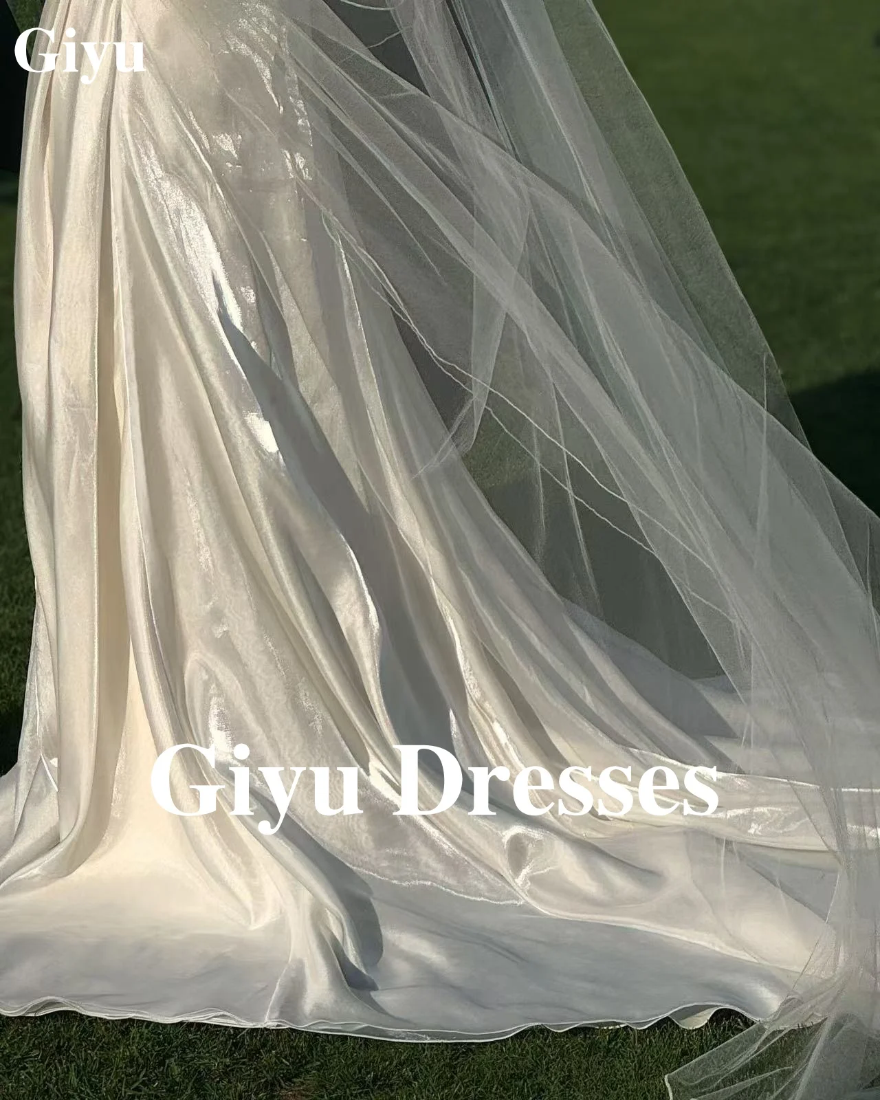 Giyu White Satin Princess Wedding Korean Women Off The Shoulder Sweep Train Bridal Gowns Formal Prom Dresses Party Dresses