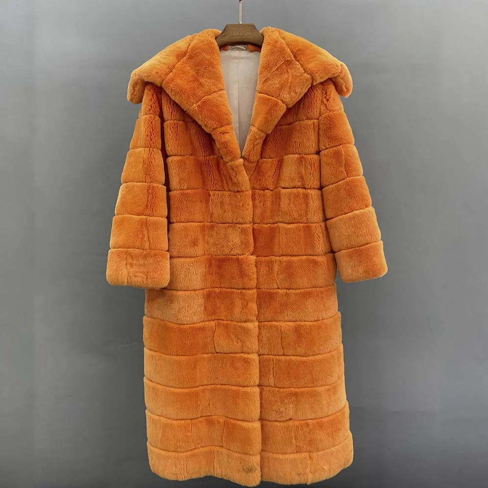 

JANEFUR Rabbit Fur Coat Women Long 120cm 2023 Fashion Luxury Warm Real Fur Overcoat Loose Thick Winter Outerwears