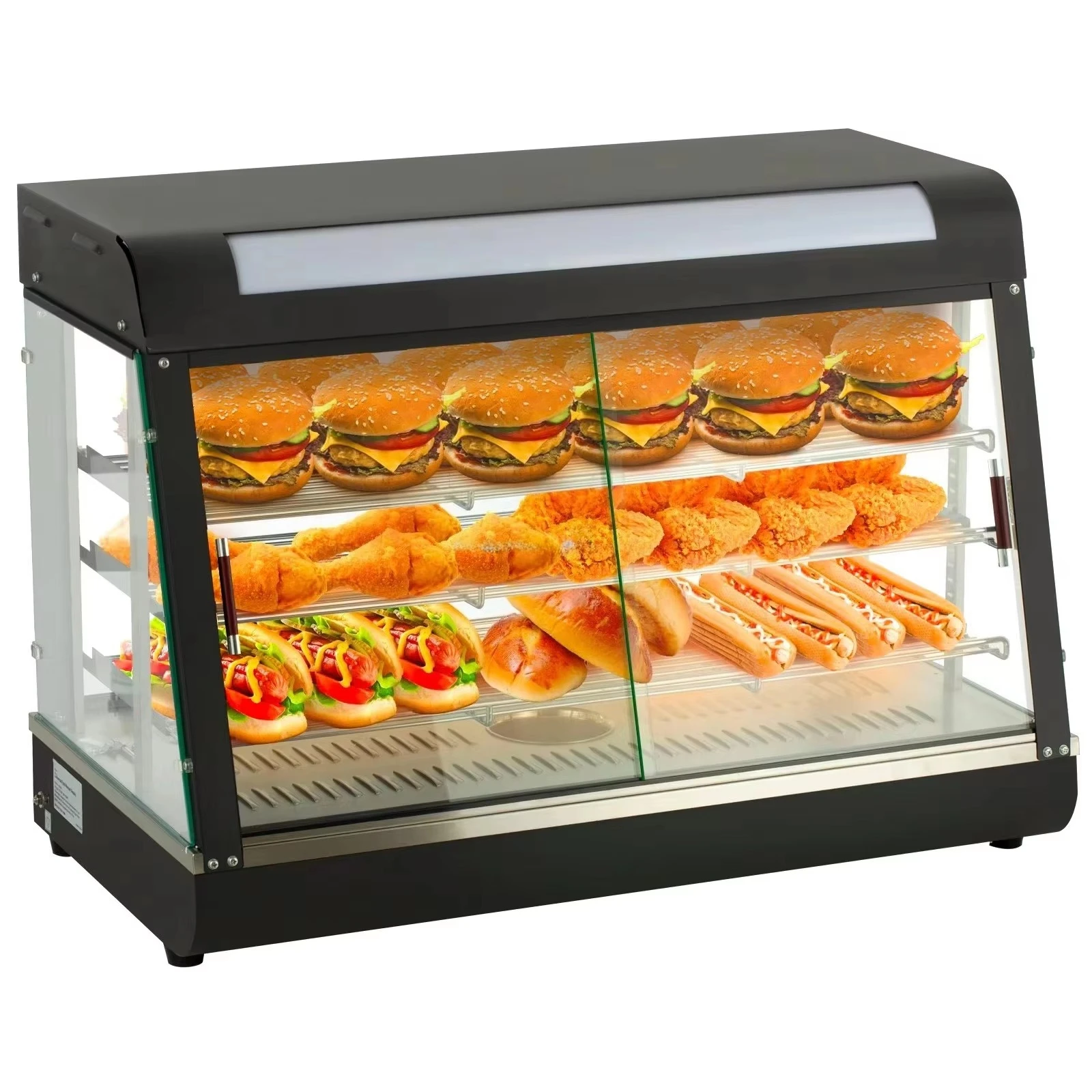 Heated Display Cabinet 60/90/120cm Pie Warmer Hot Food Showcase Fried Chicken Food Display Warmer