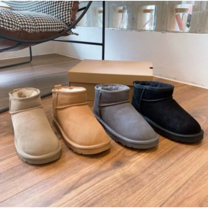 

Winter snow boots 2025, women's super cute real leather wool warm low-top fur shoes slippers classic short style